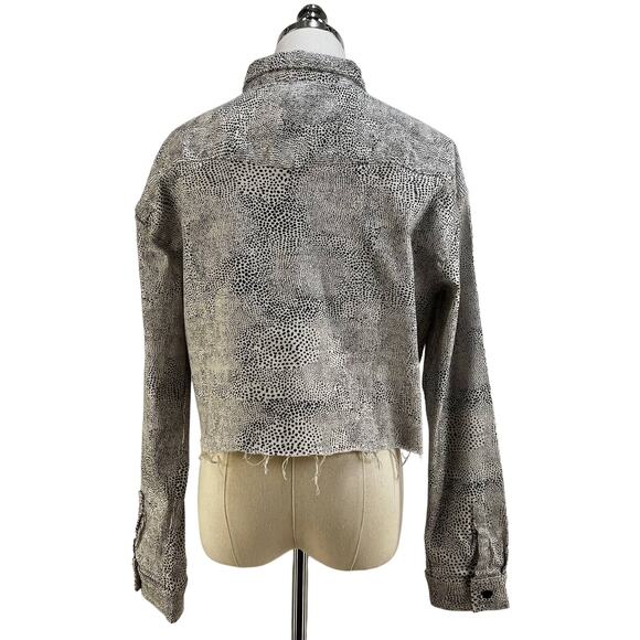 GRLFRND Christy Jacket Stretch Denim Crop Top Animal Attraction White Black - Picture 10 of 11